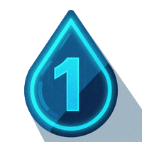 Cyan leuchtender Regentropfen mit Zahl 1 als Badge f&uuml;r die erste Bonusstufe bei Rainbet