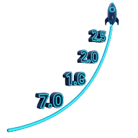 Crash Multiplikator-Graph mit aufsteigender Neon-Kurve und Rakete als Rainbet Original